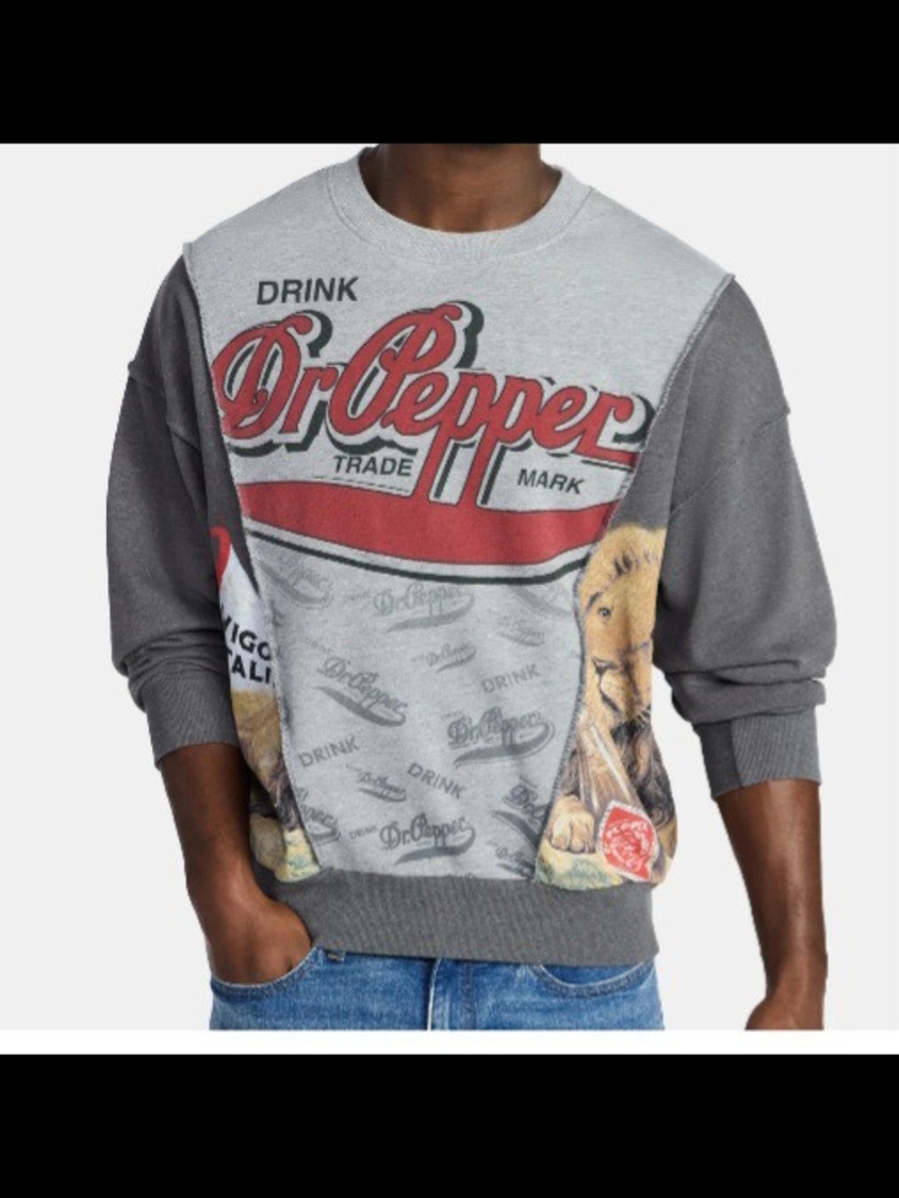 Dr. Pepper Crew Sweatshirt Men's M Lion Long Sleeves Gray Heather Pullover (9H)